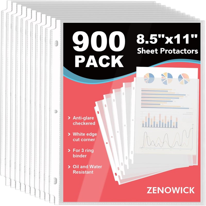ZENOWICK 900 Pack Sheet Protectors 8.5 x 11 inch Clear Page Protectors for 3 Ring Binder, Plastic Sleeves for Papers, Document - Image 1